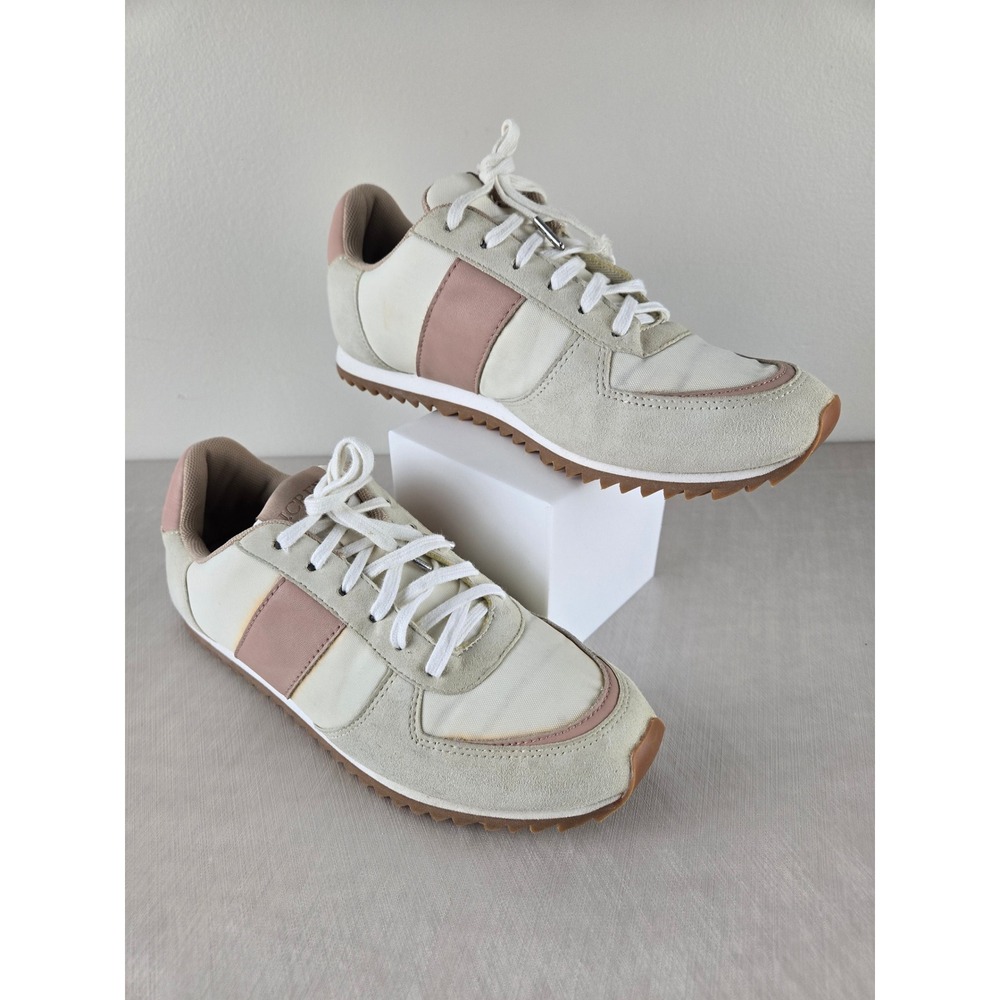 J. Crew White‎ Pink Suede Lace Up Athletic Sneakers Shoes Womens Size 8